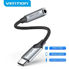 Vention USB-C Male to 3.5MM Earphone Jack With DAC Adapter 0.1M Gray