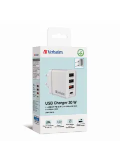 Punjač zidni Verbatim #49701 1xUSB-C/PD 20W/1xUSB-A QC 3.0/2xUSB-A 10W, EU, bijeli