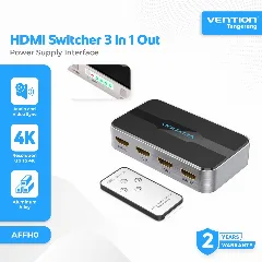 Vention HDMI Switch 3 In 1 Out Gray Metal Type
