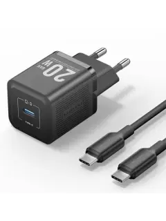 Vention 1-Port USB-C GaN Charger 20W with USB-C to USB-C Cable, 1m, Black