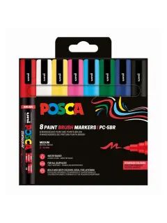 Uni pak marker Posca pc-5br brush osnovne boje 8/1 kartonsko pak