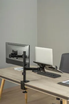 Gembird Adjustable desk mount with monitor arm and notebook tray