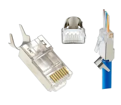 Gembird Shielded modular CAT7 pass-through type plug 15u" gold plated, 50 pcs per bag