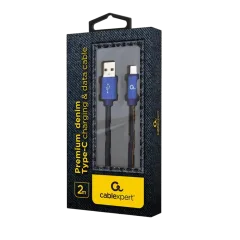 Gembird Premium jeans (denim) Type-C USB cable with metal connectors, 2m, blue