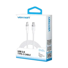 Vention USB 2.0 Type-C Male to Type-C Male 5A Cable 2M White Aluminum Alloy Type