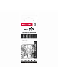 Marker Uni pin set Classic 0,2/0,4/0,6/0,8/1,0 mm crni 5/1