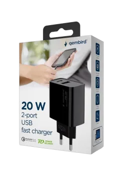 Gembird 2-port 20 W USB fast charger, black
