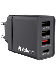 Punjač zidni Verbatim #49700 1xUSB-C/PD 20 W/1xUSB-A QC 3.0/2xUSB-A 10 W, EU, crni