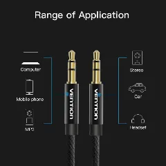 Vention Cotton Braided 3.5mm Male to Male Audio Cable 1M Black