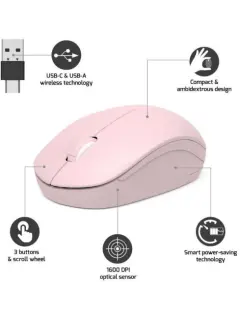 Port miš OFFICE bežični USB-A/USB-C, roza