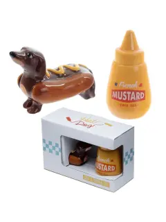 Keramički set za sol i papar Puckator s motivom hot doga i senfa SP60