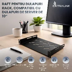 Extralink 1U 750mm Fixed shelf, 19", 752x472mm, for 1000mm depth cabinets, Black