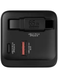 Punjač zidni Verbatim GaN #32217 65W s uvlačivim kabelom, 1xUSB-C PD 65W/1xUSB-A QC 3.0 (EN/UK/US)