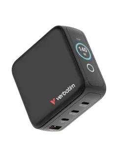 Punjač zidni sa zaslonom Verbatim Mini GaN #30240 140W, 4 priključka; 3xUSB-C PD 140W/1xUSB-A QC 3.0 (EN/UK/US)