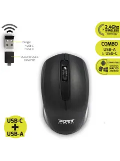 Port miš BUDGET bežični, USB-C & USB-A, crni