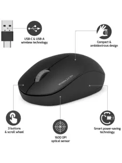 Port miš OFFICE bežični USB-A/USB-C, crni