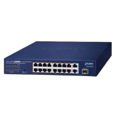 Planet 16-Port 10 100TX 802.3at PoE 2-Port 10 100 1000T 1-Port Shared 1000X SFP Desktop Switch (185 Watts)