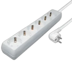 Transmedia 6-way power strip, 5,0 m cable, White