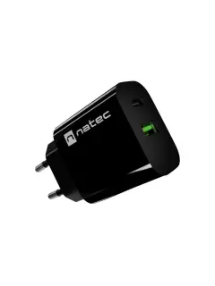 Natec USB Charger Ribera 1X USB-A + 1X USB-C 20 W Black