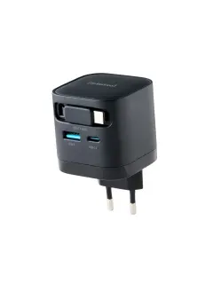 Punjač zidni Intenso #7806522, W65ACIC GaN, 1xUSB-A/1xUSB-C + uvlačivi kabel USB-C, 65 W, crni