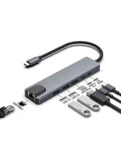 Asonic 6u1 USB C na HDMI, LAN, USB3/C, alu. kućište