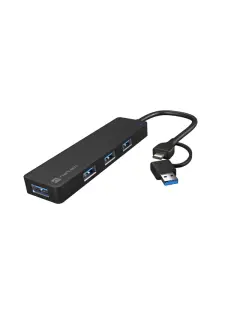 Natec USB-C 3.0 Hub Mayfly 4-Port Black + USB-A Adapter