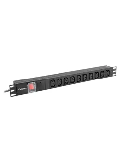 Lanberg Power Distribution Unit (PDU) 19" 1U 10A, 10X IEC C13 Outlets Black, C14 input plug on 2m