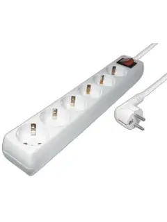 Transmedia 6-way power strip, White, 1,4m