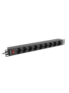 Lanberg Power Distribution Unit (PDU) 19" 1U 16A (9X Schuko Outlets) Black, 3m cable schuko input