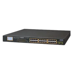 Planet Unmanaged 24-Port RJ45 Gigabit 802.3at PoE 2-Port Gigabit SFP Ethernet Switch with LCD PoE Monitor