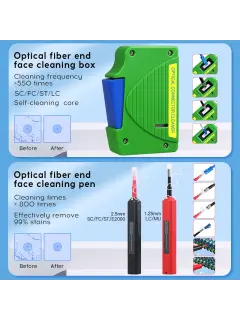 Comptyco Fiber Cleaning Tool Kit 11pcs One Click 1.25/2.5mm SC FC ST LC Cleaning Pen/Box