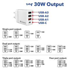 Punjač zidni Verbatim #49701 1xUSB-C/PD 20 W/1xUSB-A QC 3.0/2xUSB-A 10 W, EU, bijeli