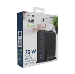 Gembird 6-port 75W GaN USB fast charger, black
