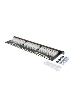 Lanberg Patch Panel 24 Port 0.5U 19" CAT.6 FTP With Cable Organizer Shielded Black