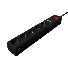 Gembird Power strip with USB charger, 5 sockets, 1.5 m, USB 2A, black