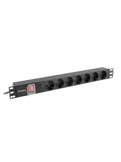 Lanberg Power Distribution Unit (PDU) 19" 1U 16A (7X Schuko Outlets) Black, 2m schuko input plug