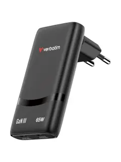 Punjač zidni Verbatim GaN #32354 Fold'n'Go 65 W sa sklopivim utikačem, 2xUSB-C PD, EU, crni