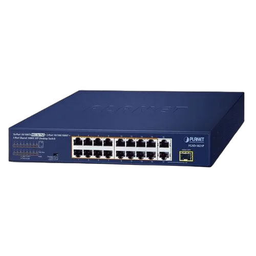 Planet desktop switch 16x 10/100TX + 802.3at PoE, 2x 10/100/1000T + 1x Shared 1000X SFP (185 Watts)