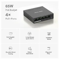 Mercusys 5-Port Gigabit Desktop Switch with 4-Port PoE