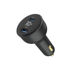 Gembird 2-port USB car fast charger, Type-C PD, LCD, 30 W, black