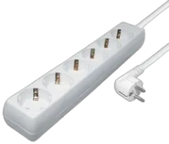 Transmedia 6-way power strip, 10,0 m cable, White