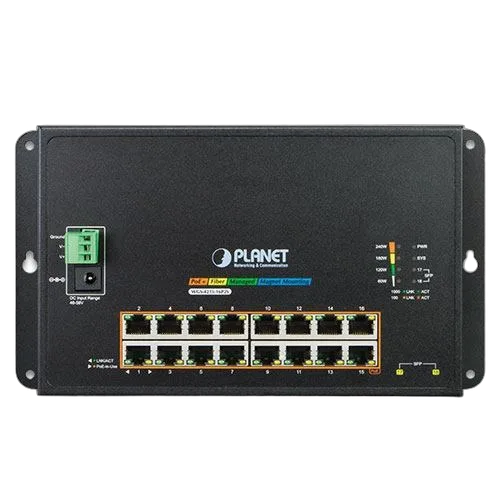 Planet Industrial 16-Port GbE 802.3at PoE 2-Port 100 1000X SFP Wall-mounted Managed Switch
