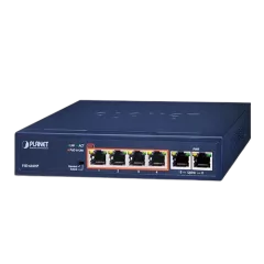Planet 6-port Desktop PoE Switch (4x 100Mbps RJ45 30W port 802.3at PoE (60W) 2x 100Mbps RJ45