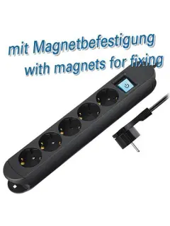 Transmedia 5-way power strip, switch, illuminated, black, 3m