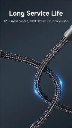 Vention Nylon Braided USB 2.0 C Male to C Male 3A Cable 1M Black LED Type