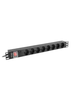 Lanberg Power Distribution Unit (PDU) 19" Lanberg 1U 16A (8X Schuko Outlets) Black, 2m schuko power