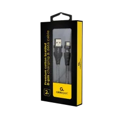 Gembird Premium cotton braided 8-pin cable charging and data cable, 1m, black white