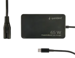 Gembird 65 W PowerDelivery GaN USB Type-C brzi punjač, crni