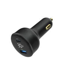 Gembird 2-port USB car fast charger, Type-C PD, LCD, 30 W, black