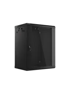 Lanberg Rack Cabinet 19" Wall-Mount 15U/600X450 (Flat Pack) With Glass Door Black V2